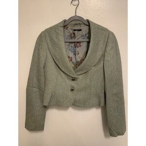 Sisley Made In Italy Women's  Crop Blazer Floral Liner Green Geometric  M(8)